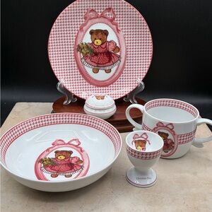 90's NIB Christian Dior Rose Diory Bear 5 Piece Baby Dior Set With Limoges